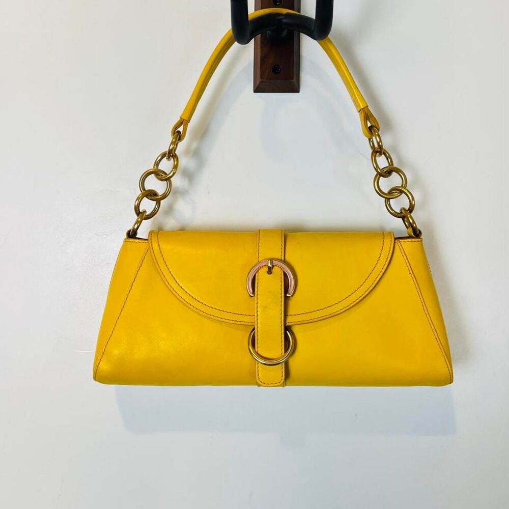 Furla Yellow Leather Flap Baguette Bag